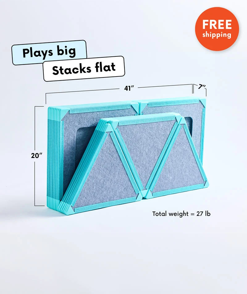 color:Turquoise | Turquoise giant magnetic tiles from The Big Set — plays big, stacks flat at 41 x 20 x 7 inches, 27 lb
