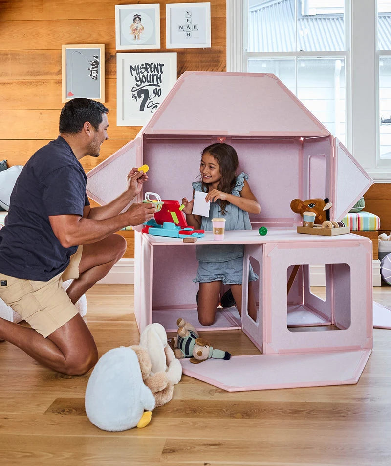 color:Marshmallow | Kids playing in a life-size fort built with Marshmallow giant magnetic tiles from The Big Set