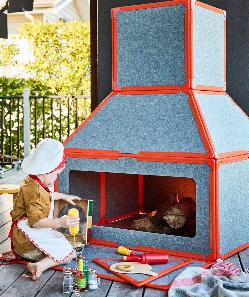 color:Orange | Kids playing in a life-size fort built with Orange giant magnetic tiles from The Big Set
