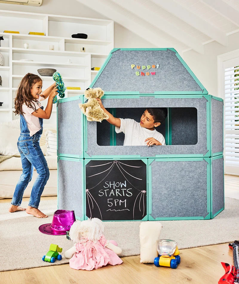 color:Pine | Kids playing in a life-size fort built with Pine giant magnetic tiles from The Big Set