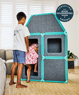 color:Turquoise | Kids playing in a life-size fort built with Turquoise giant magnetic tiles from The Big Set