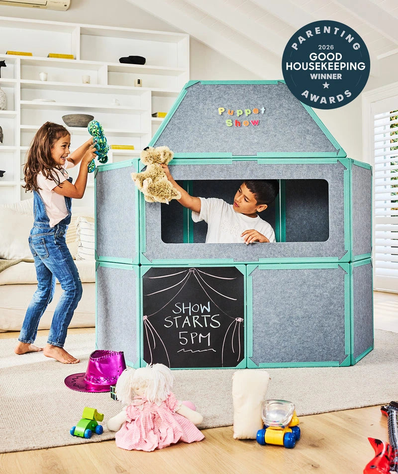 color:Pine | Kids playing in a life-size fort built with Pine giant magnetic tiles from The Big Set
