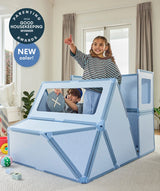 color:Sea Mist | Kids playing in a life-size fort built with Sea Mist giant magnetic tiles from The Big Set
