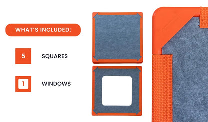 The Squares Add-On Pack by Superspace contents: 5 square panels and 1 window panel, showcasing what's included in Superspace modular playsets.