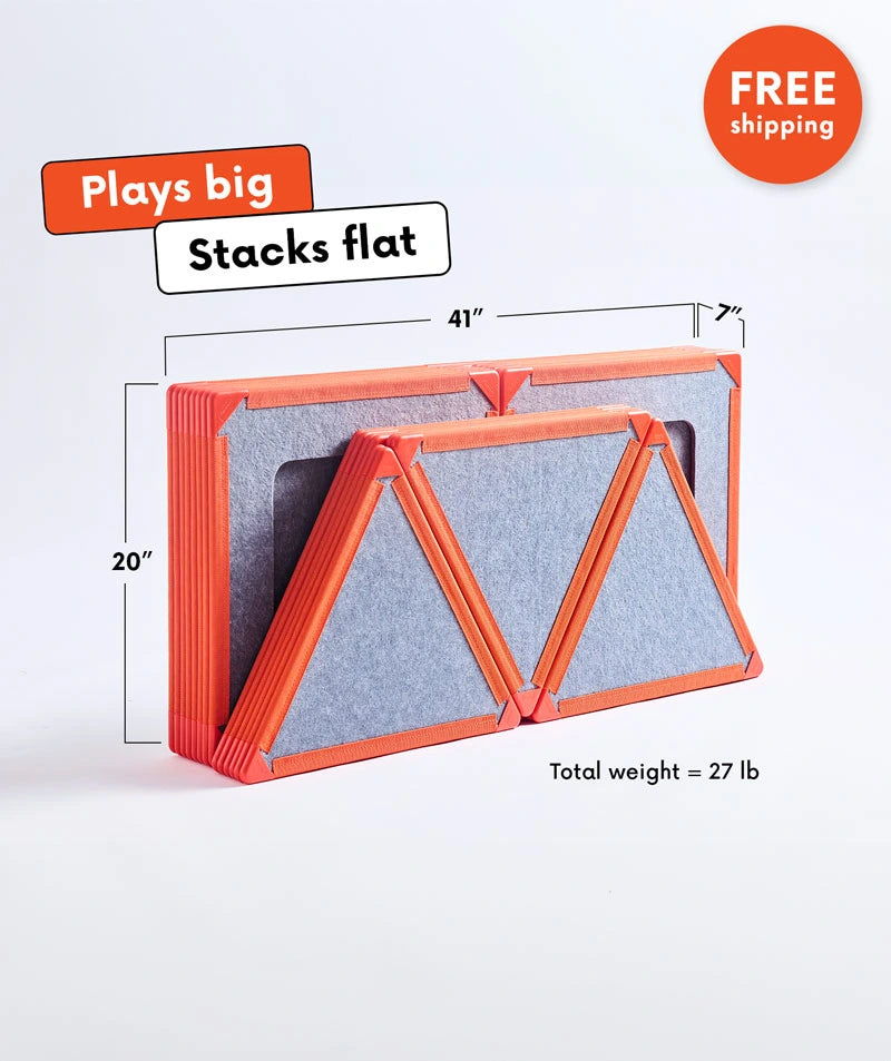 color:Orange | Orange giant magnetic tiles from The Big Set — plays big, stacks flat at 41 x 20 x 7 inches, 27 lb