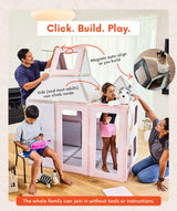color:shared | Family building a life-size fort with Superspace giant magnetic tiles — magnets auto-align, kids can climb inside