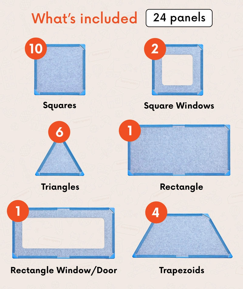 color:Blue | What's included in The Big Set Blue — 24 life-size giant magnetic tile panels and shapes