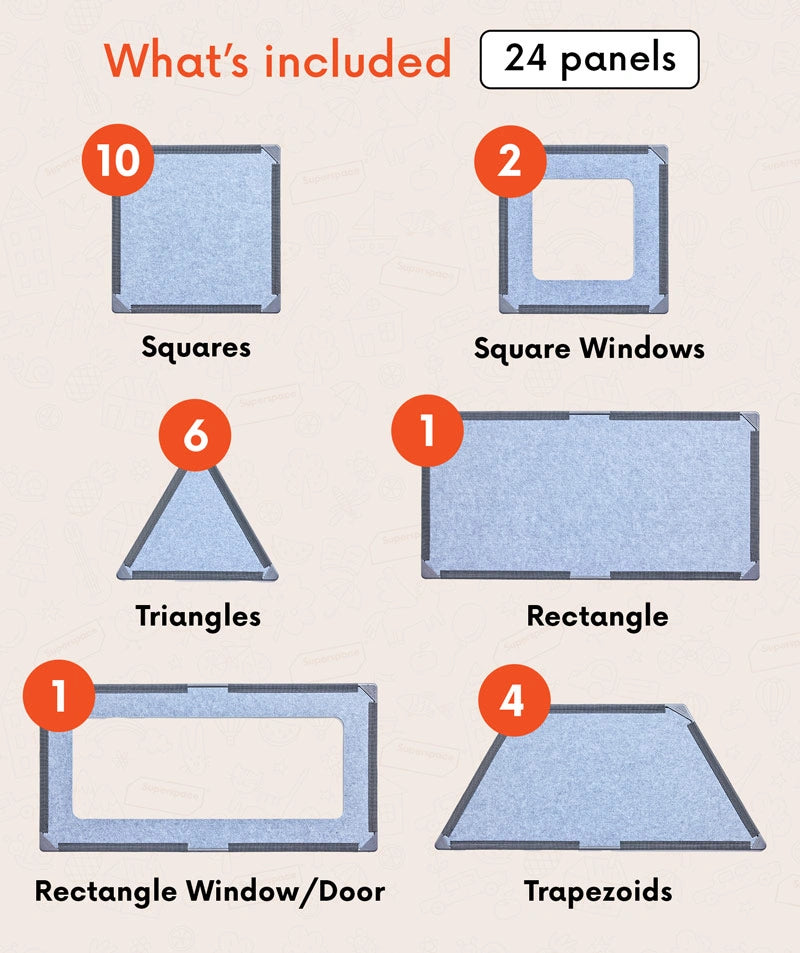 color:Charcoal | What's included in The Big Set Charcoal — 24 life-size giant magnetic tile panels and shapes