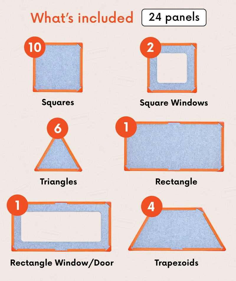 color:Orange | What's included in The Big Set Orange — 24 life-size giant magnetic tile panels and shapes