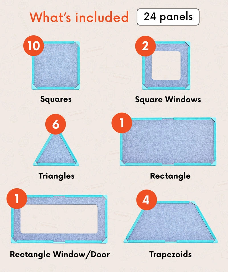 color:Turquoise | What's included in The Big Set Turquoise — 24 life-size giant magnetic tile panels and shapes